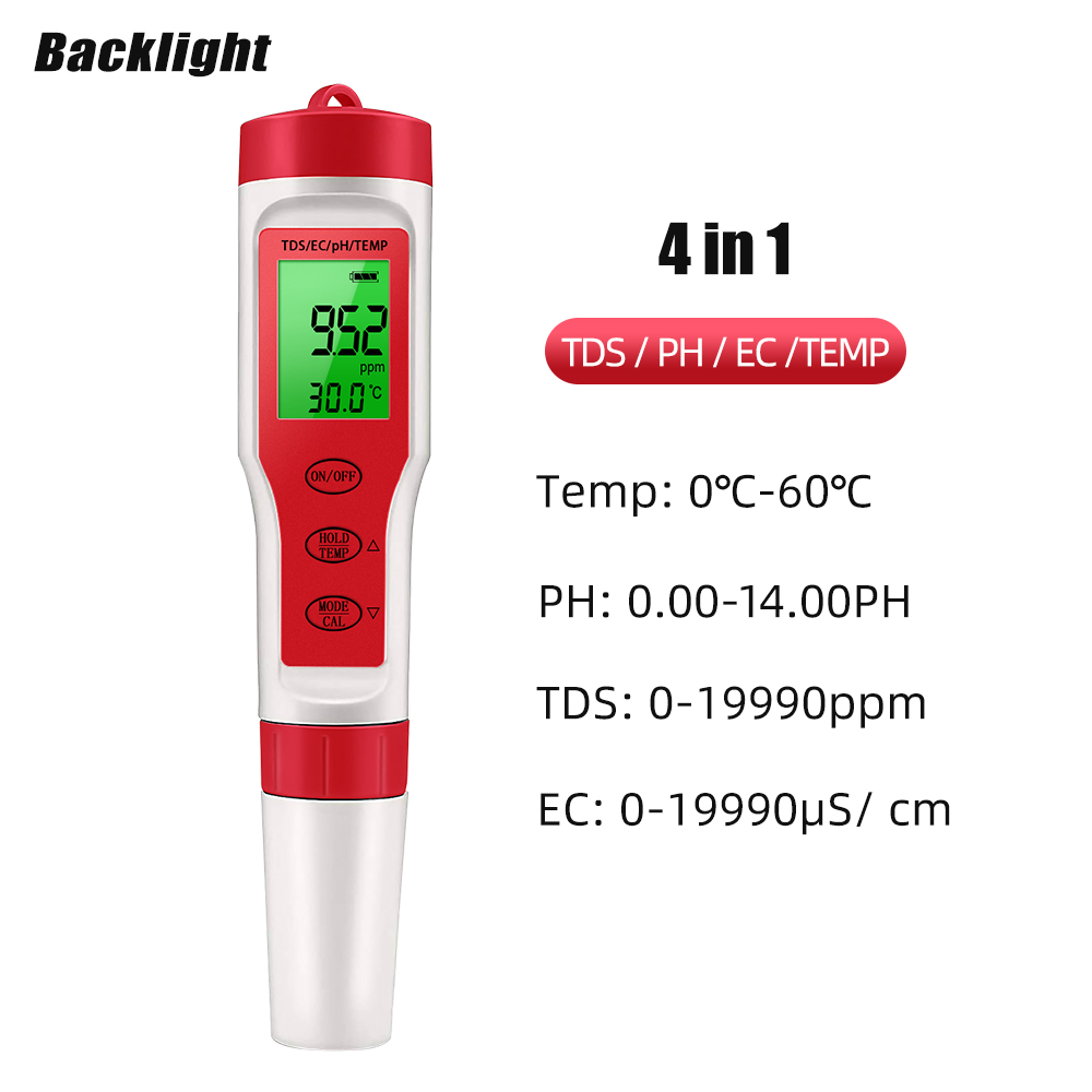 Ph Meter Digital Water Tester - 4 في 1 TDS مقياس درجة